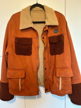 Kines Ranch Rust Orange Sherpa-Lined Suede Jacket